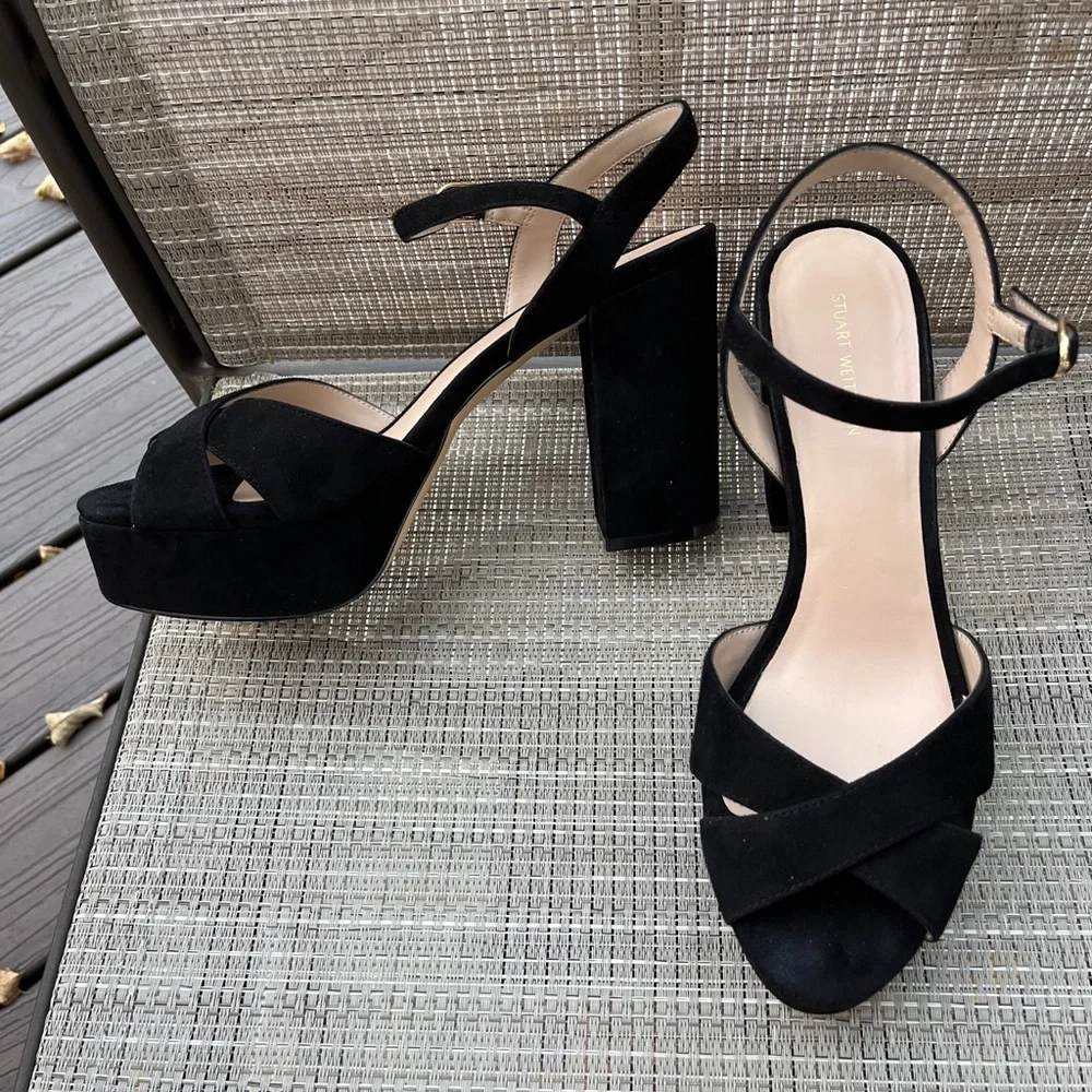 STUART WIETZMAN LADIES BLACK SUEDE IVONA SHOES-9.5M - Picture 1 of 12